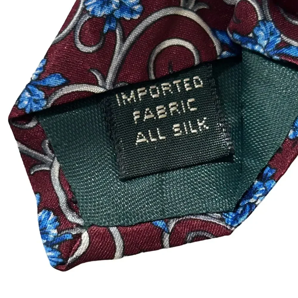 Lord & Taylor Maroon and Blue Floral Tie